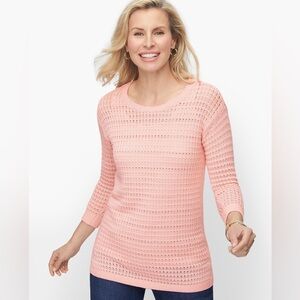 TALBOTS NEW 2X Petite Mixed Yarn Sweater in Scallop Pink Crochet Knit Open Weave